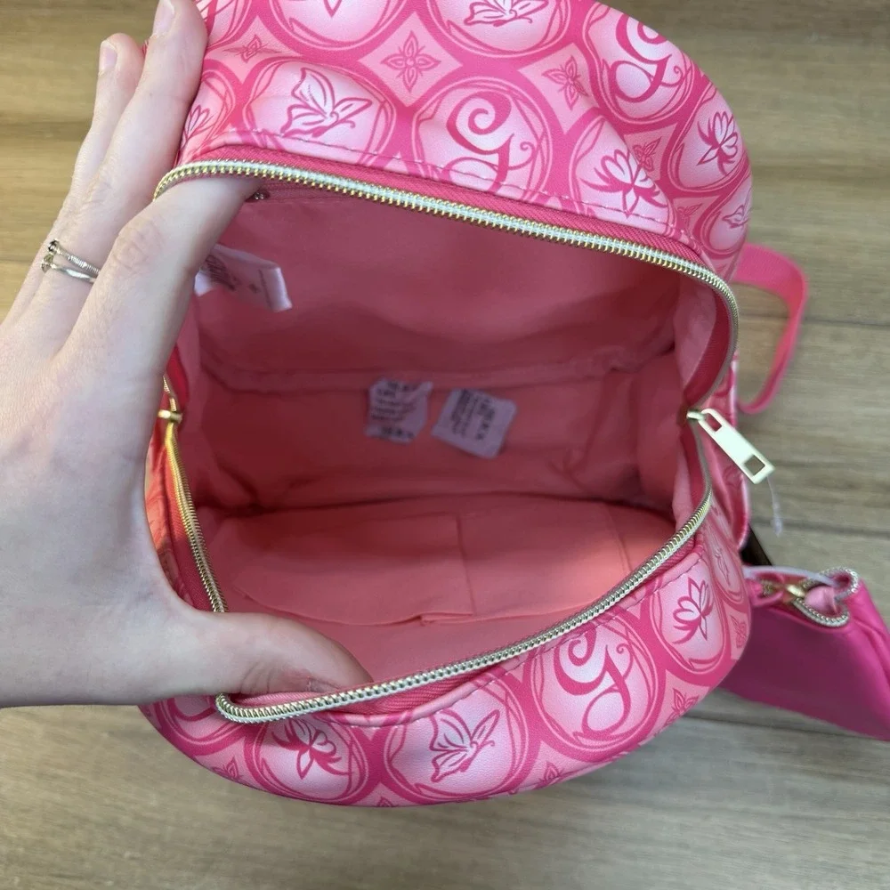 Universal Wicked Glinda Pink Monogram Mini Backpack Crown Pouch Butterfly Charm
